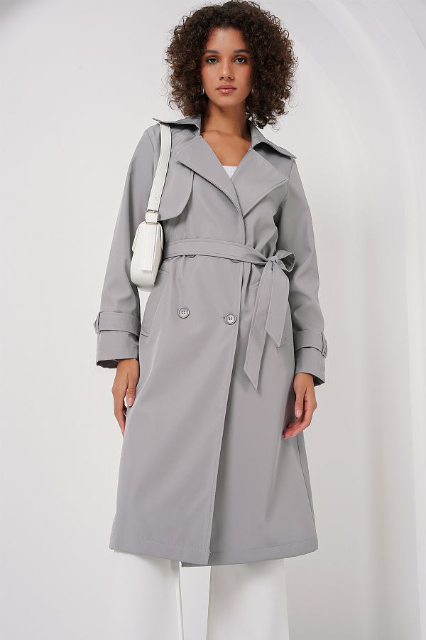 Bigdart-5918 Damen-Trenchcoat mit zweireihigem Kragen – Grau 1