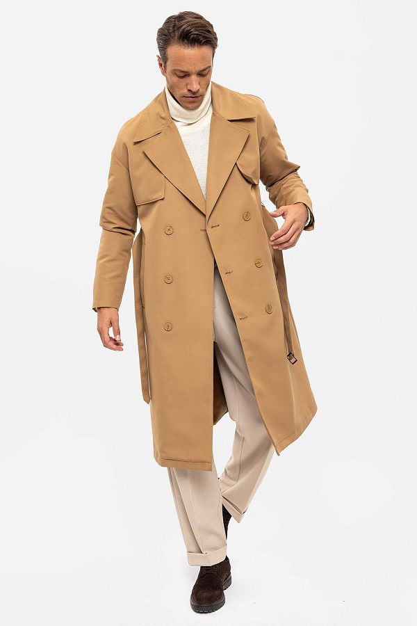 Double breasted camel duster coat on sale
