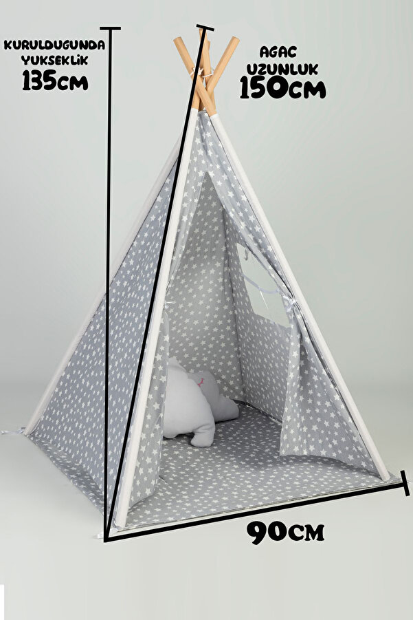 OMZ Çocuk Çadır Oyuncak Ev Minderli Ahşap Çocuk Kızılderili Ev & Bahçe Oyun Çadırı Kız Erkek Cocuk Egiti