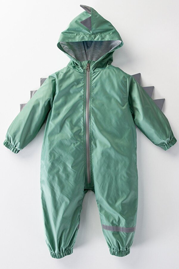 MDM Dinozor Figürlü Kapşonlu Pamuk Astarlı Cepli Kız Erkek Bebek Yağmurluk Mont Tulum Çocuk Yeni?