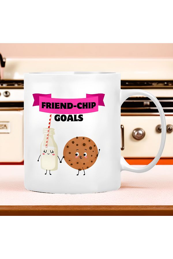 ESHAMPER-"Fri̇end-Chi̇p Goals" Patterned Large Size Mug (300 ml) - 1 Piece 1