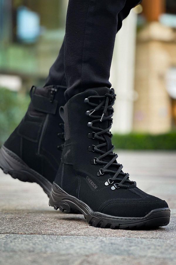 KunduraHane Felamur Military Style Tactical Boots Men s Boots Black Lace Up and Zip Trendyol