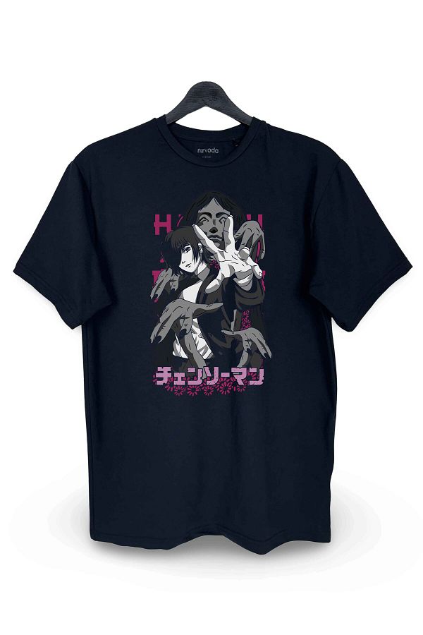 nirvoda-Himeno Chainsaw Man Printed Loose Fit Crew Neck Unisex T-Shirt Anime Manga Black 1