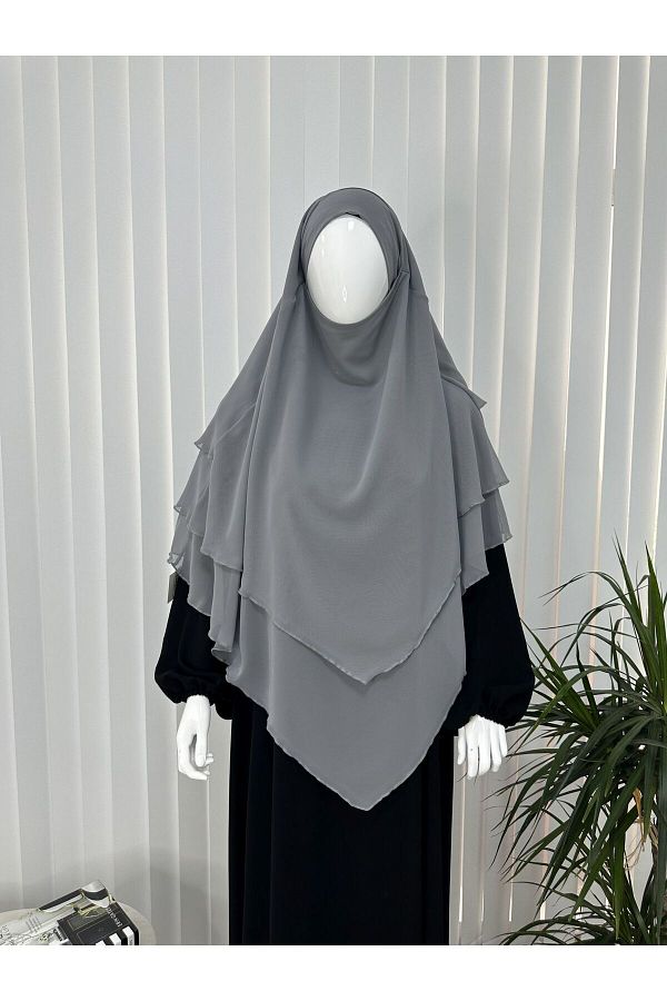 erasra class-Gray Colored Three-Layer Multi-Siphon Souffle Scarf - Kimar Ready, Lace-Up, Veil 1