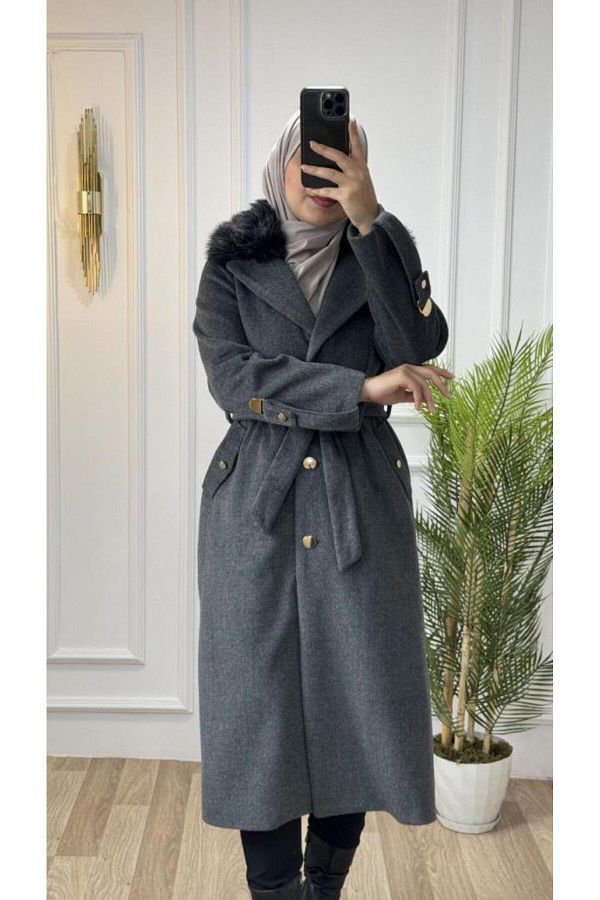 Tebrikler tekstil New Season Women s Winter Stylish Trench Coat Daily Use Fur Collar Model G1462 Trendyol