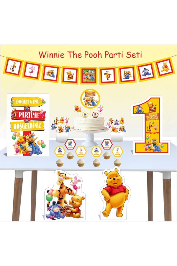 SİYAH PARTİ EVİ 1 Yaş Doğum Günü Winnie The Pooh Parti Seti