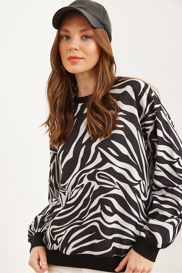 Olalook-Dámská mikina se vzorem Zebra – měkká a volná, Swt- 19000457 1