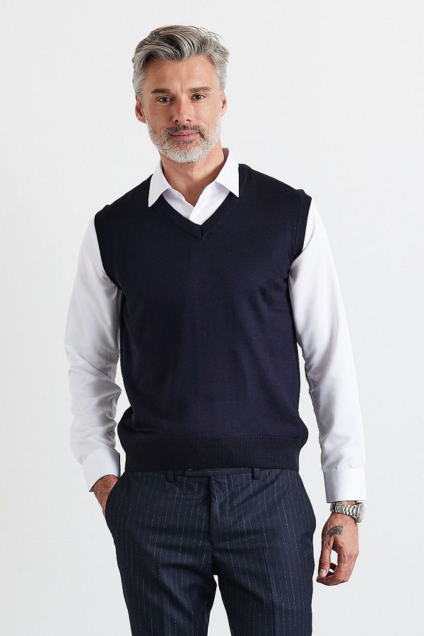 Livio Ferri Men s Plus Size Regular Cut V Neck Sleeveless Sweater Knitwear Sweater Trendyol
