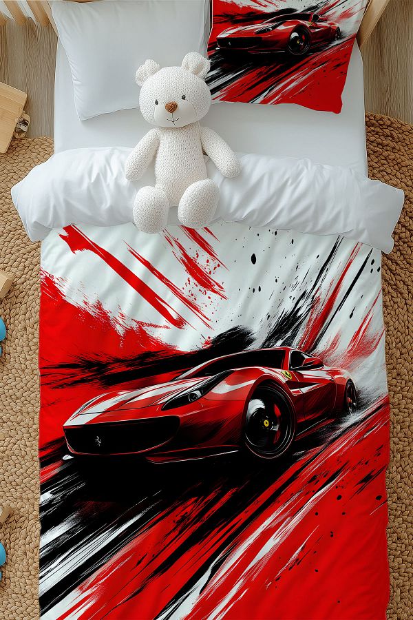 Else Dekor Red Racing Car Patterned Boy s Single Duvet Cover Set with Pillowcase Trendyol