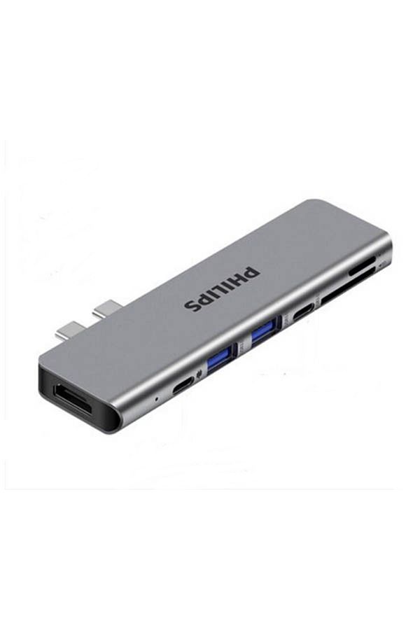Philips-7 in 1 Dual Type - Digital Converter, 4K Hdmi, 100W Pd, USB 3.0*2 Card Reader 1