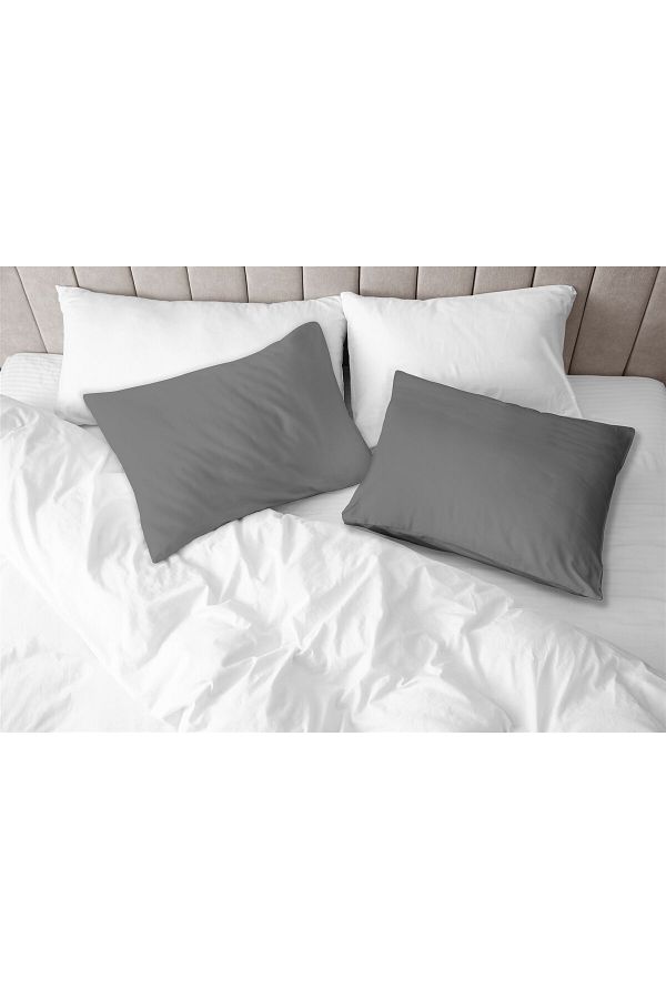 Evim-100% Cotton Akfil Dark Gray Pillow Case Set of 2 - 50X70 cm 1