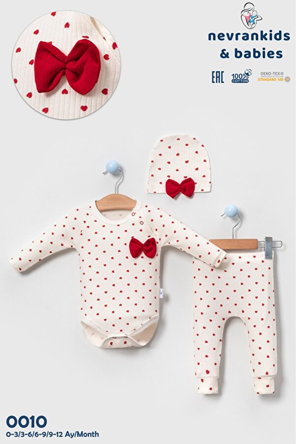 nevrankids Heart Pattern 3’lü Yenidoğan Kız Bebek Takım