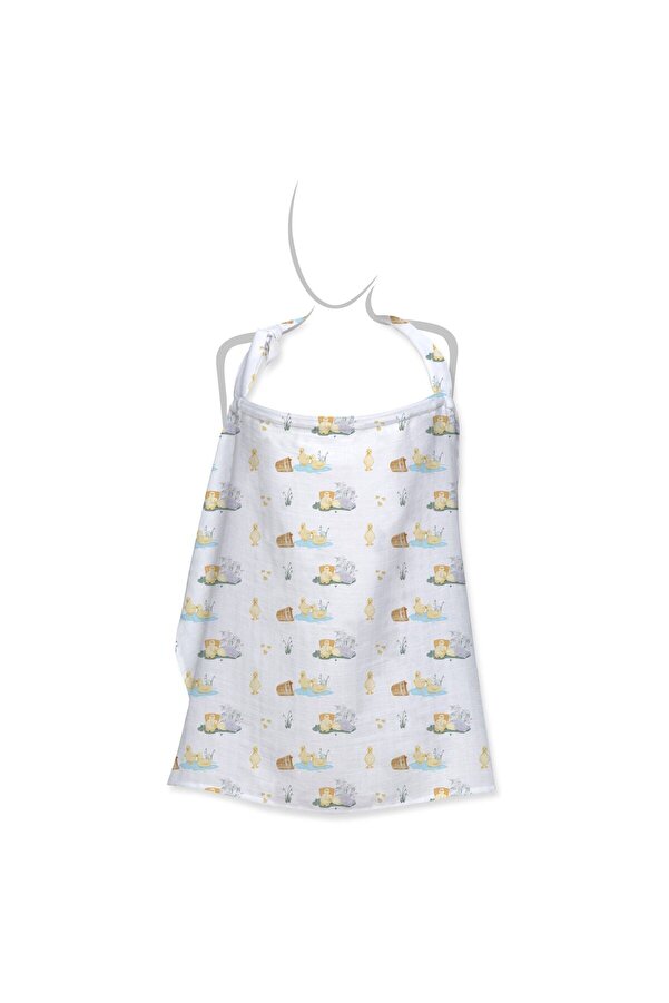 Deux Lapins % 100 Pamuk Müslin Bebek Emzirme Önlüğü Petits Canetons - Yavru Ördek Desen