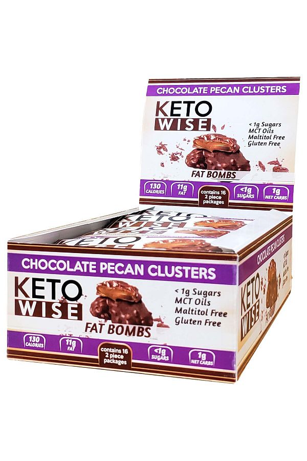 Keto Wise-Fat Bombs, Chocolate Pecan Clusters, Box of 16 Pieces 1