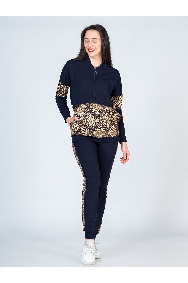 BUSA-Pregnant Leopard Detailed Tracksuit Navy Blue 1