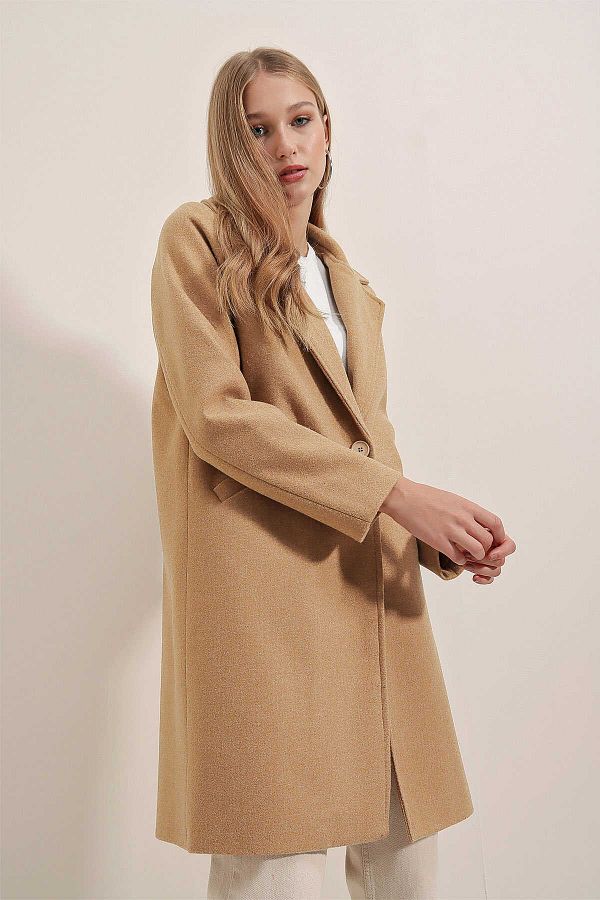 Single button camel coat hot sale
