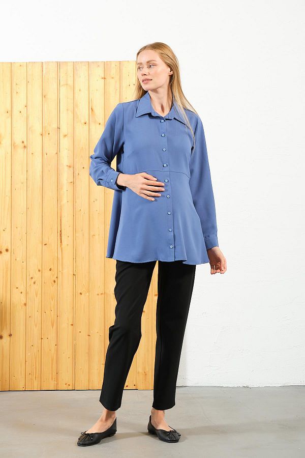 BUSA-Indigo Maternity Shirt - Long Sleeve 1