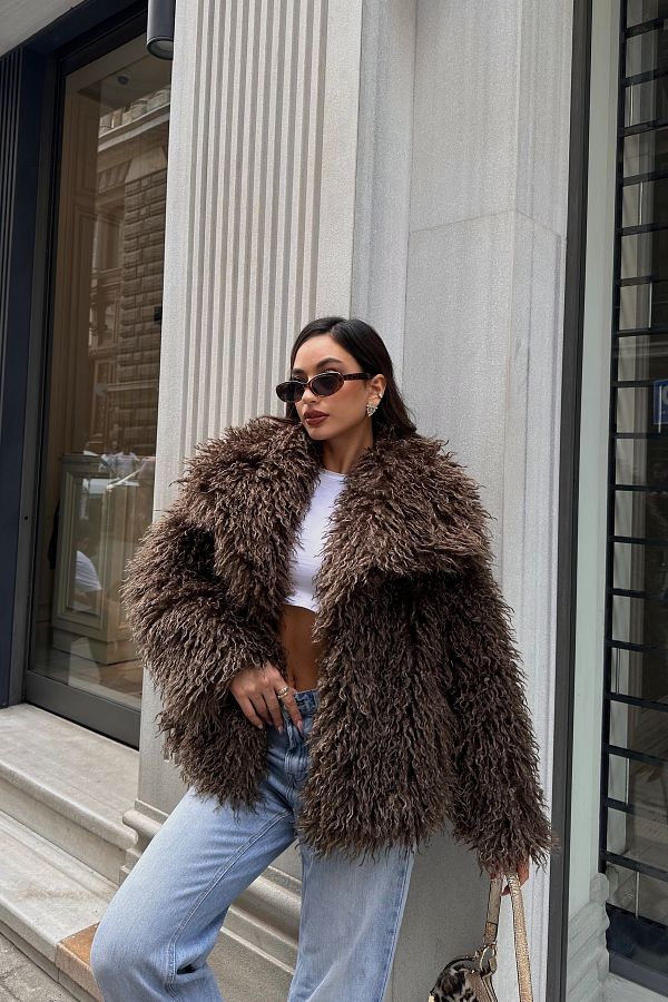 ASEDE Imported Premium Mohair Fringed Fur Coat Trendyol