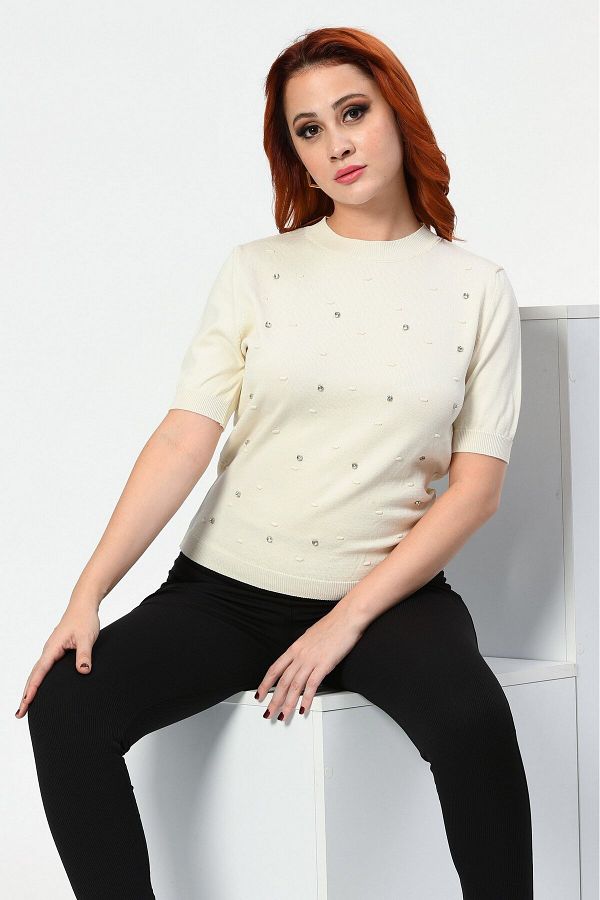 Lefon-Short Sleeve Stone Knitwear 1