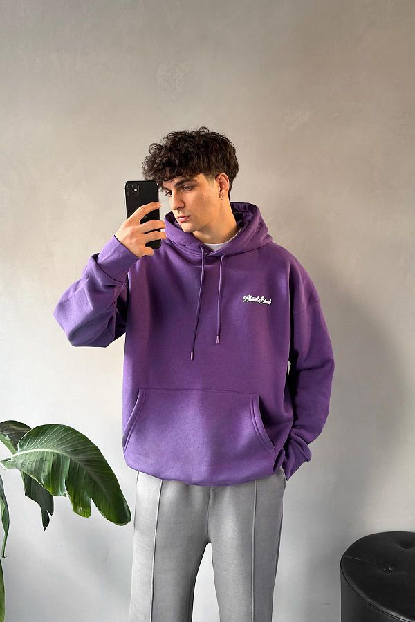 Flaw Wear-About Blank Printed Oversize Purple Hoodie 1