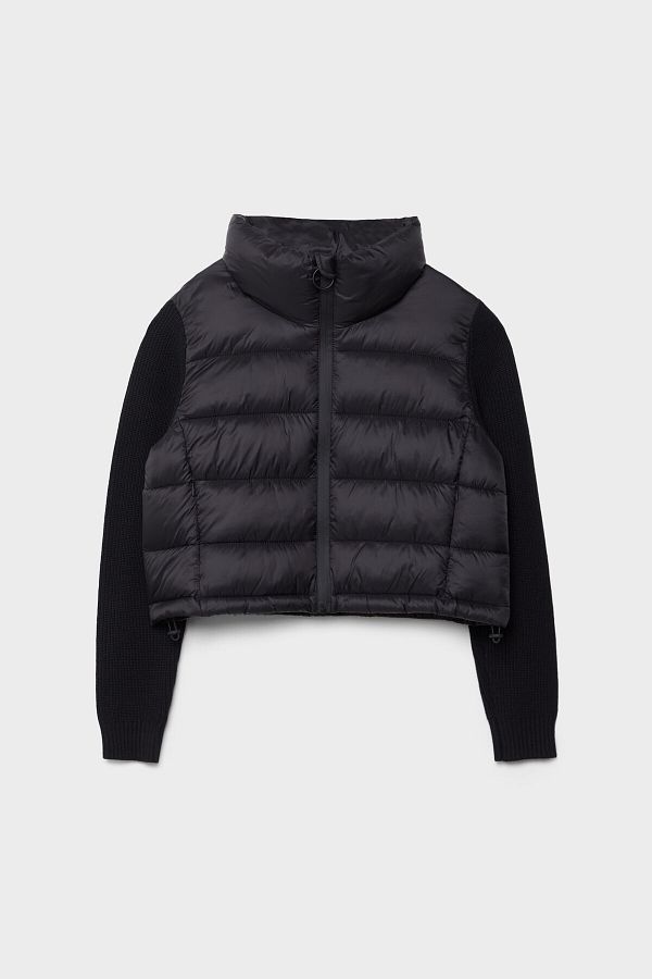 Puffer jacket with knit sleeves discount