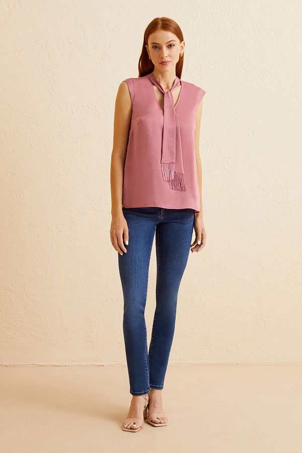 Naramaxx-Blouse with Lacing and Tassel Detail 1