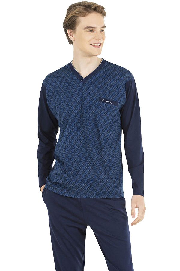 Pierre Cardin 100 Cotton V Neck Men s Pajama Set Jacquard Long Sleeve Boxed Trendyol