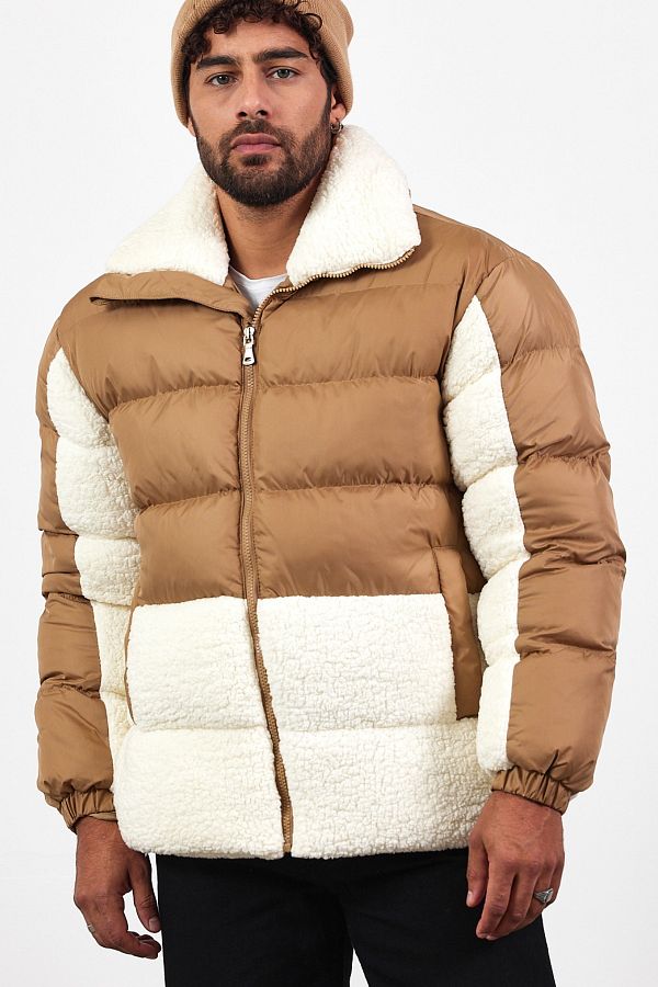 MADZEYMODA Ecru Mink Double Colored Thick Puffer Jacket with Plush Detail Mz50638 Trendyol
