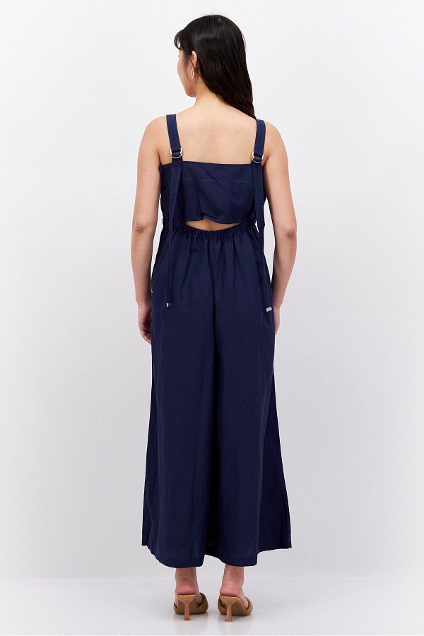 Esprit Women Plain Sleeveless Wide Leg Jumpsuit Navy Blue Trendyol