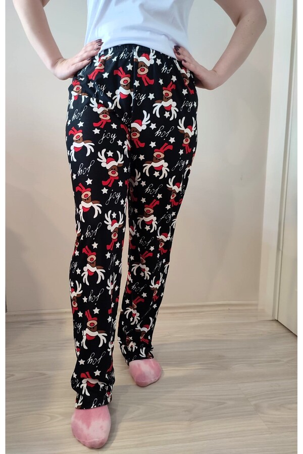 enmodaiçgiyim-Pantaloni de pijama pentru femei din piele intoarsa cu model de cerb negru 1