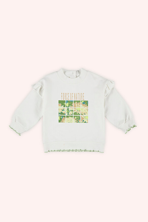 Panço Kız Bebek Baskılı Beyaz Sweatshirt