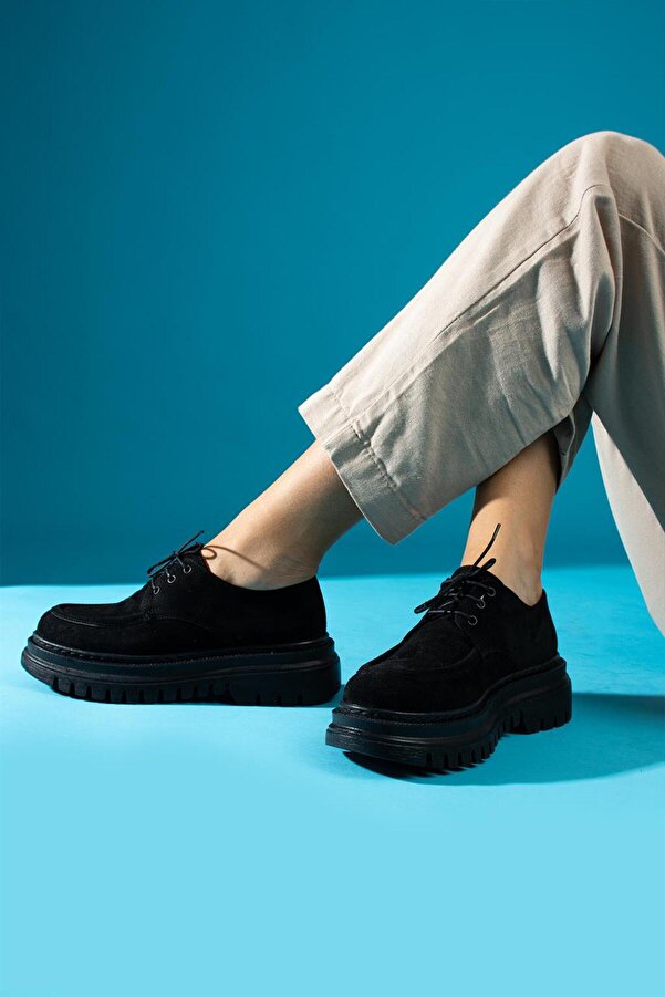 ShoeTek Ventura Women's Loafers Lace-up Ballerinas Black Suede