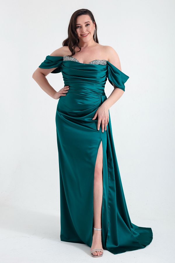 Lafaba Plus Size Evening Dress Green Flared skirt Trendyol