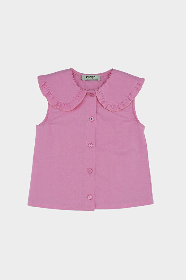 Panço Kız Bebek Bebe Yakalı Kolsuz Pembe Gömlek