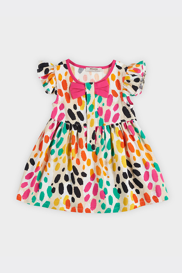 Panço Kız Bebek Leopar Desenli Bej Elbise
