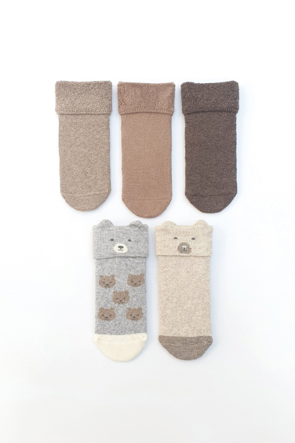 MEM SOCKS 5'li Organik Pamuklu Kaydırmaz Havlu Çocuk-Bebek Çorabı