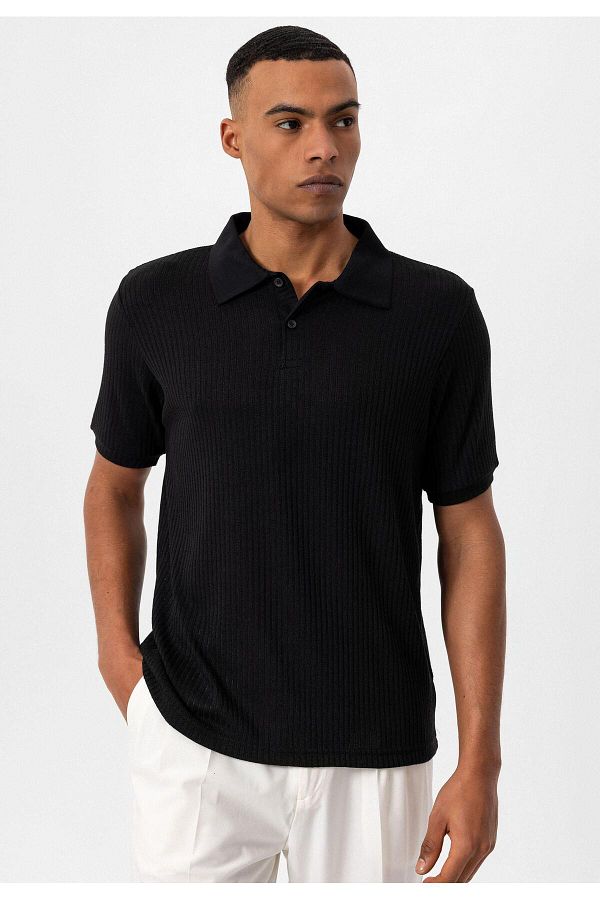 Antioch-Polo Neck Slim Fit Black Men's T-shirt 1