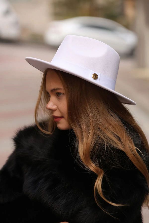 REMSA-White Button Detailed Fedora Hat 1145 1