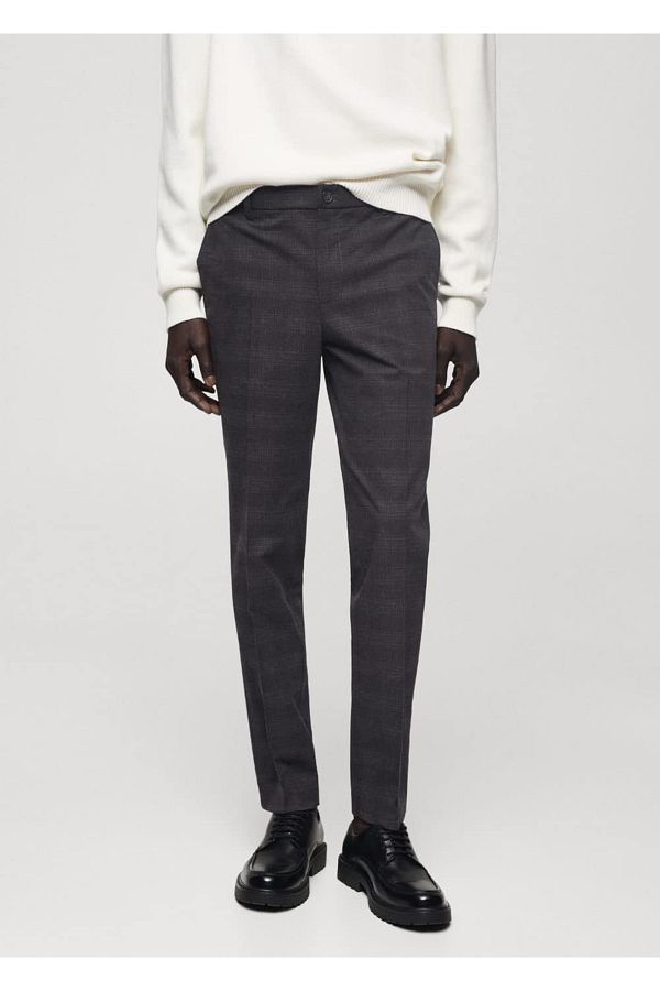 MANGO Man-Slim Fit Cotton Plaid Pants 1