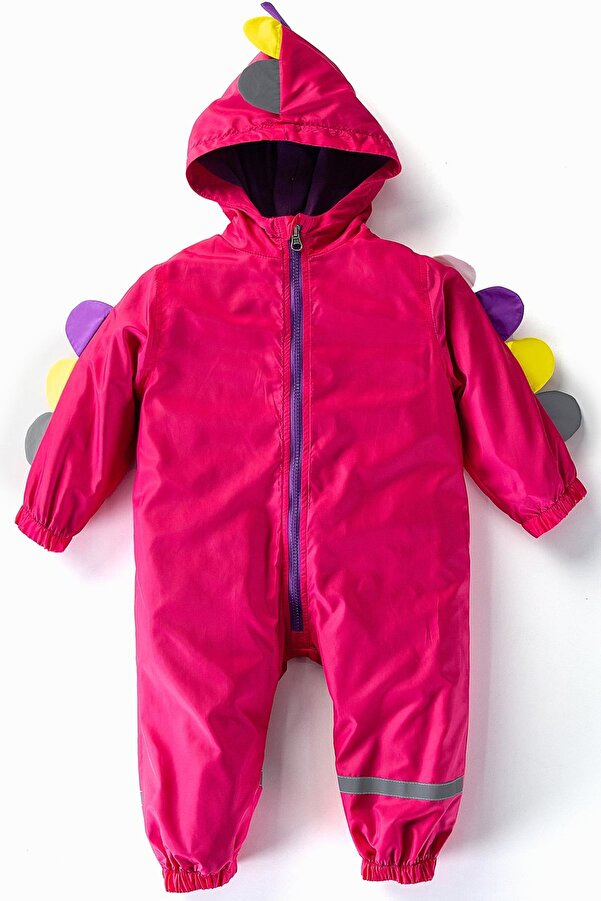 MDM Sevimli Dinazor Kulaklı Figürlü Kapşonlu Pamuk Astarlı Erkek Kız Bebek Yağmurluk Mont Tulum Çocuk