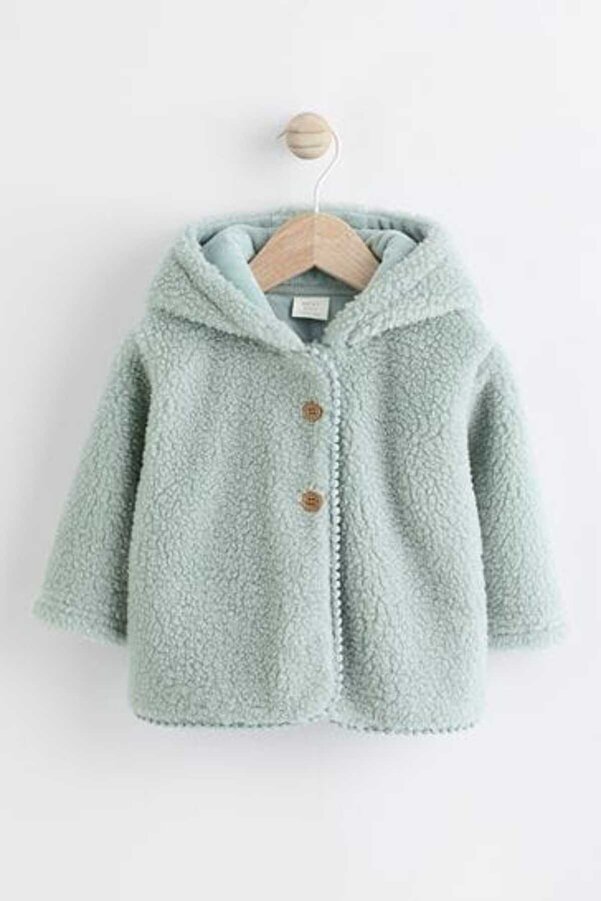 Next Baby Sage Green Fully Fleece Lined Hooded Plush Jacket