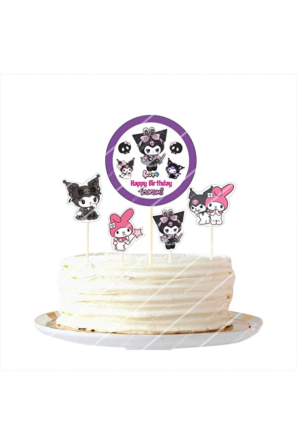 SİYAH PARTİ EVİ KUROMİ 5li Doğum Günü Pasta Süsü Seti