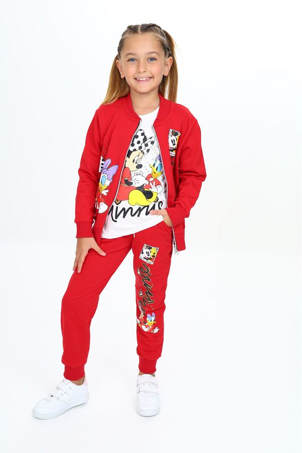 ARS K DS Cartoon Character Printed Girl s Combed Cotton 3 Piece Set Sweatshirt T Shirt Sweatpants Trendyol