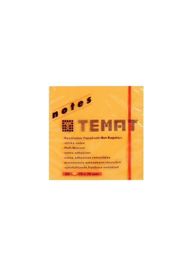Temat-Adhesive Note Paper Highlighter Orange 75x75 Mm (Pack of 12) 1