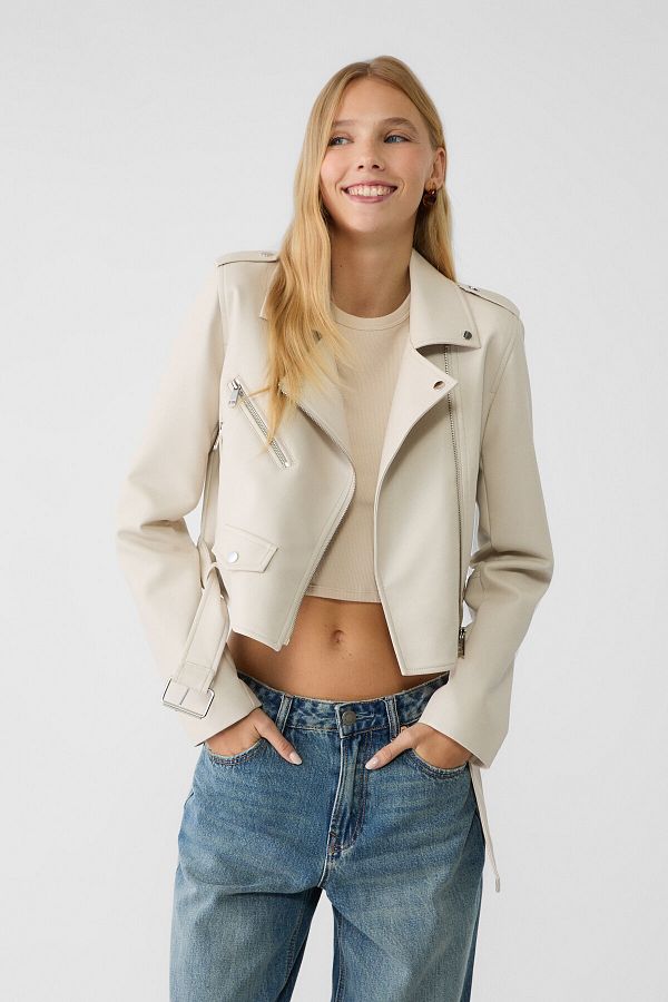 Stradivarius leather jacket discount