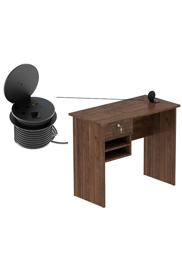 Mahmayi-Solama MP1 9045 Office Desk with Paper Rack- Brown with 51-1H Round Desktop Power Module 1