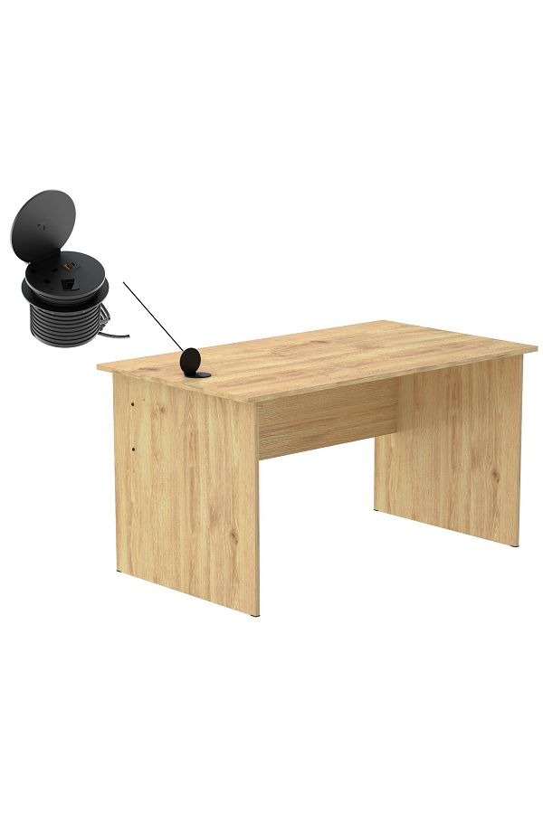 Mahmayi-Modern Writing Study Table With Round Desktop Power Module - Oak 1