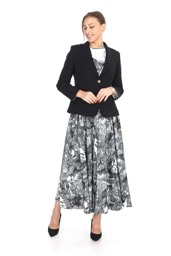 lodmela Inner Blouse Blazer Jacket with Skirts Three Pieces Suit 4711 Black Trendyol