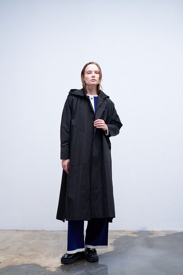 QANU Black Oversize Hooded Raincoat Trendyol