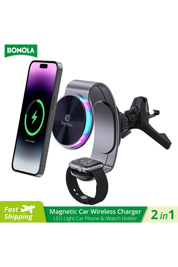 Choice Bonola LED Magnetic Car Holder with 15W Wireless Charger for iPhone 15 14 13 12 Apple Watch Unive. Trendyol